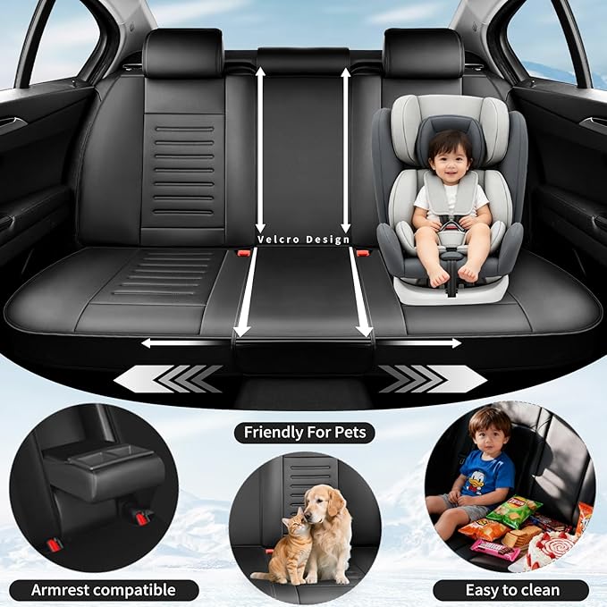 Fit HRV Premium Leather Car Seat Covers Compatible with Honda HRV 2016-2025 2026, Breathable, Wear Resistant, Airbag Compatible, All-Weather Protection & Full Coverage, 2 Front Seat Black