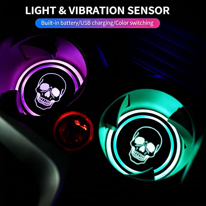 12 Gauge LED Cup Holder Lights for Car,2Pcs LED Light Up Cup Holder Coasters with 7 Colors 3 Modes,Waterproof Interior Atmosphere Lamp,Car Decor Accessories Cool Bullet Gift for Women Men