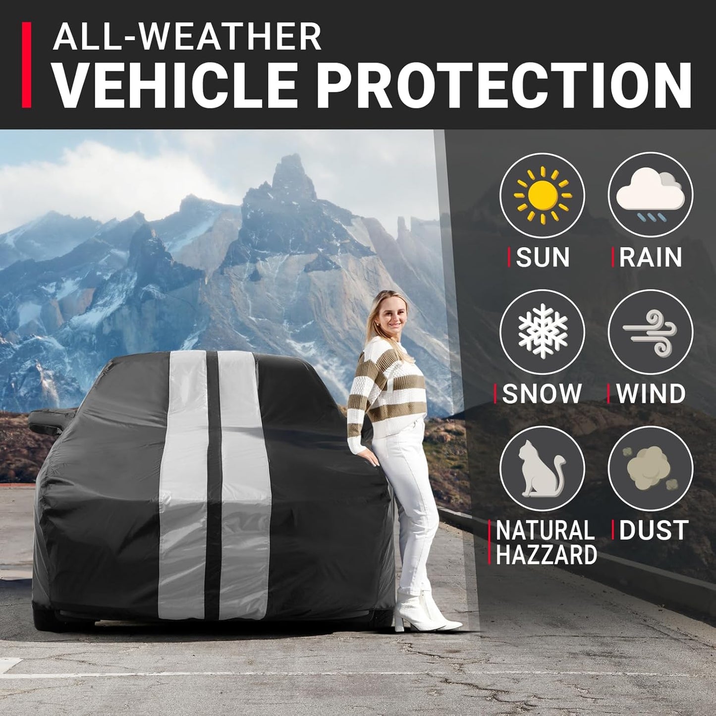 iCarCover Custom Car Cover for Chevy Master (1933-1942) Waterproof All-Weather Rain Snow UV Sun Protector Full Exterior Indoor Outdoor Car Cover (Stripe - Black/Gray)