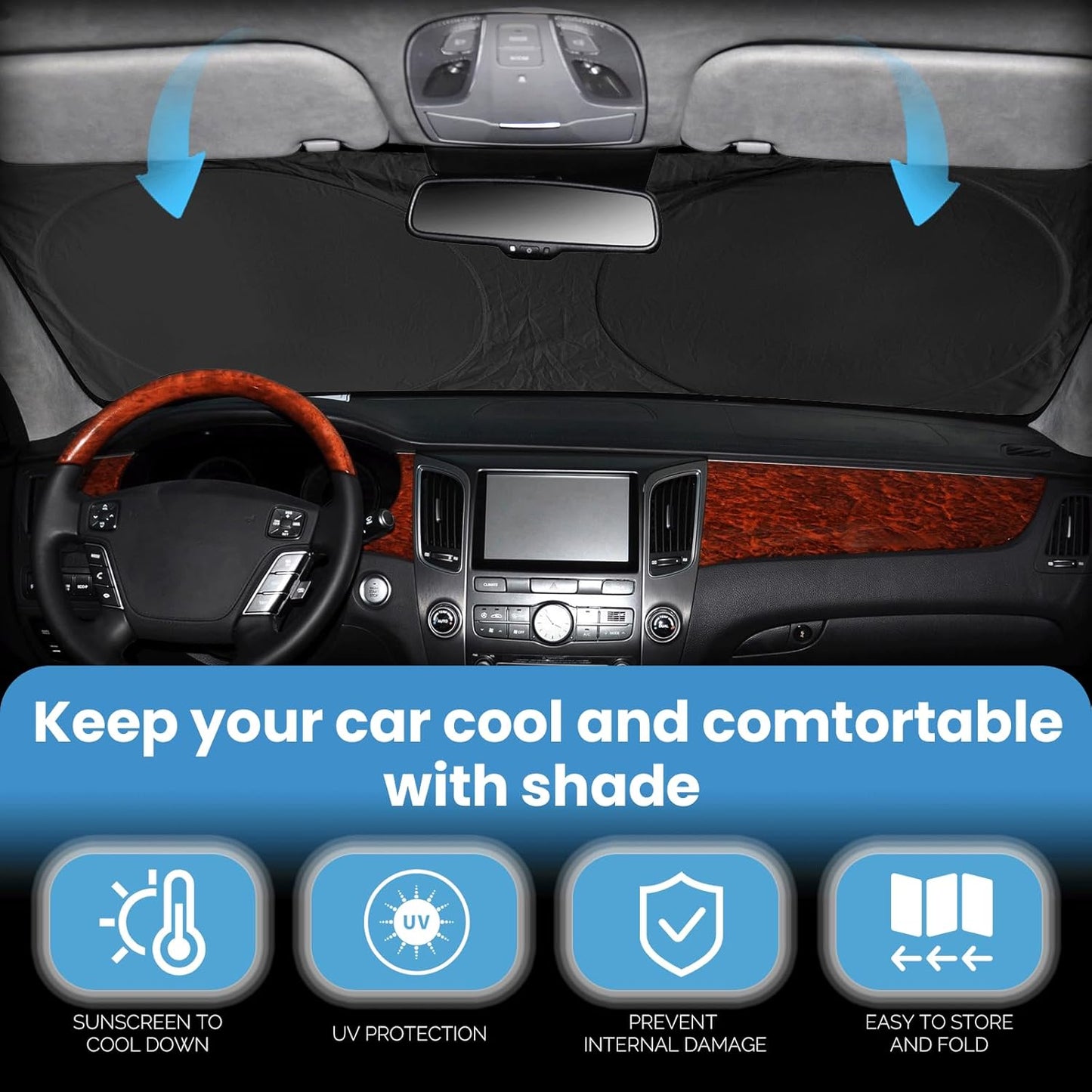Custom Fit Armada Windshield Sunshade for 2017-2024 2025 Nissan Armada Accessories Front Window Car Shades Shield Cover for Windshield 210T Silver Coating Sun Visor Protector Reflector Blocks UV