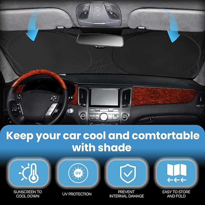 Custom Fit Sonata Windshield Sunshade for 2014 2015 2016 2017 2018 2019 Hyundai Sonata Front Window Shade Cover for Windshield Sun Visor Protector 210T Reflector Blocks UV Rays Cooler Car Accessories