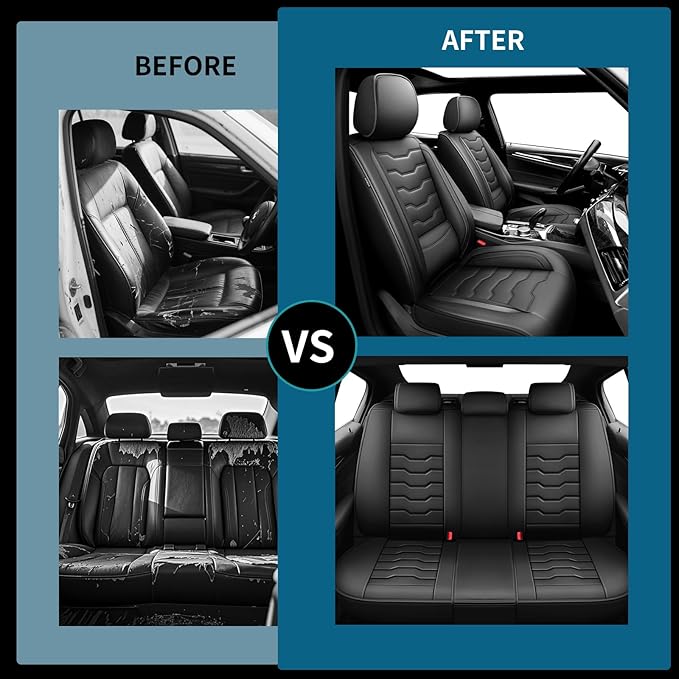 Fit Juke Car Seat Covers Compatible with Nissan Juke 2012-2015 2016 - Premium Leather， Waterproof Breathable， All-Weather Seat Cushion Protecto&Airbag Compatible (2 Front Seat Black)