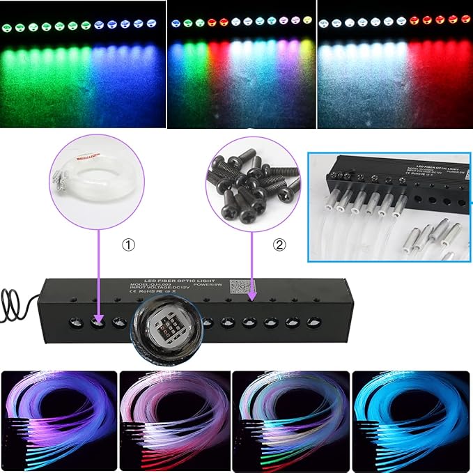 AZIMOM Dual Color 20w Twinkle Fiber Optic Starlight Headliner Kits 600pcs 0.03in 9.8ft, RGB Meteor Shooting Star, Sound Activated Remote APP Control Home Car Ceiling Décor