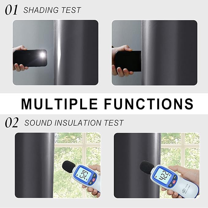 XWZO 100% Blackout Curtains 45 Inches Long with Tiebacks- Privacy Protection & Noise Blocking Window Draperies Grommet Top with Black Liner for Bedroom/Living Room, Dark Grey, W42 x L45, Set of 2