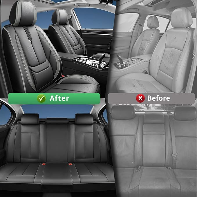 Fit Avalon Car Seat Covers for Toyota Avalon 2001-2024 2025 2026 -Upgraded Premium Waterproof & Breathable Leather,Airbag Compatible,All-Weather Seat Cushion Protector,Full Set,Black-Grey