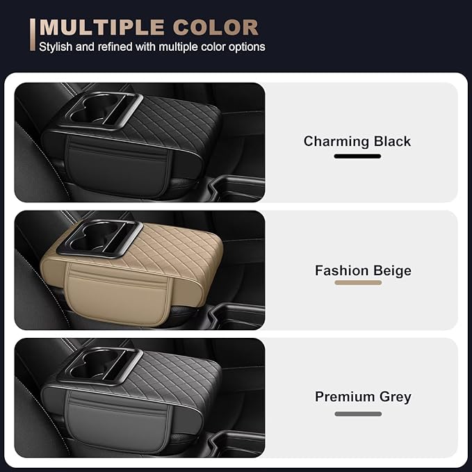 Center Console Cover Fit for 4Runner Faux Leather Car Armrest Cushion with Storage Bags, Cup Holder ＆ Phone Storage Multifunctional Middle Console Cover(Beige)