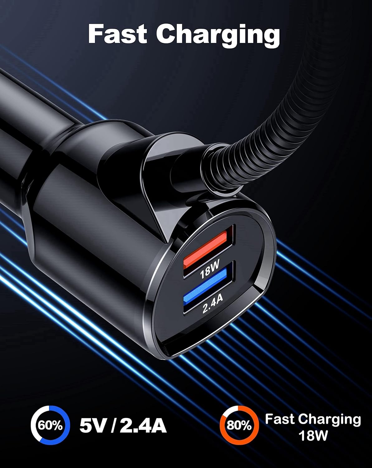 Bluetooth FM Transmitter (Upgraded Version) in-Car Wireless Radio Adapter Kit W 1.8" Color Display Hands-Free Call Fast Charging 18W and Smart 2.4A Dual USB Ports, TF Card MP3 Player