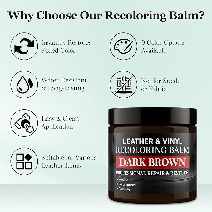 Leather Color Restorer, Leather Recoloring Balm, Scratch Remover, Leather Dye, Leather Paint with Leather Conditioner, Leather Repair Kit for Furniture Couches Car Seats Shoes, Maroon