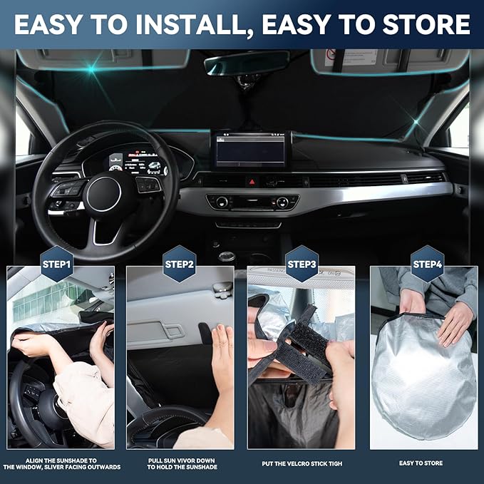 for Honda Civic 2006-2011 Windshield Sun Shade - 4 Layers Car Sunshades for Front Windows Shade Cover Custom Fit Civic Sun Visor 250T Retractable Shade Blocks UV Rays Car Accessories