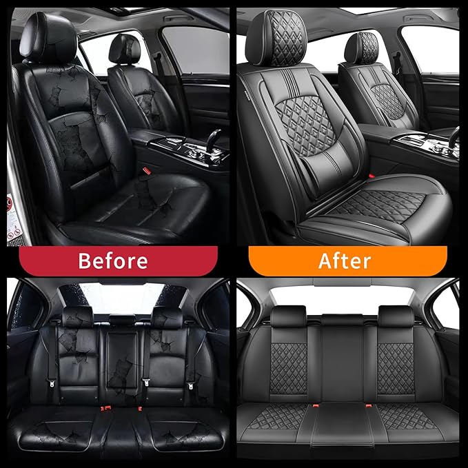 Fit Forester Car Seat Covers for Subaru Forester 2007-2024 2025 2026 - Upgraded Premium Waterproof & Breathable Leather, Airbag Compatible, All-Weather Seat Cushion Protector (Full Set, Black)