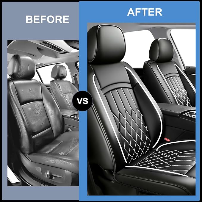 Fit for Sonata Car Seat Covers Compatible with Hyundai Sonata 2004-2026-Waterproof Breathable Leather Automotive Seat Cushions Protector, Airbag Compatible, Full Set 5 Seats(Whiteline)