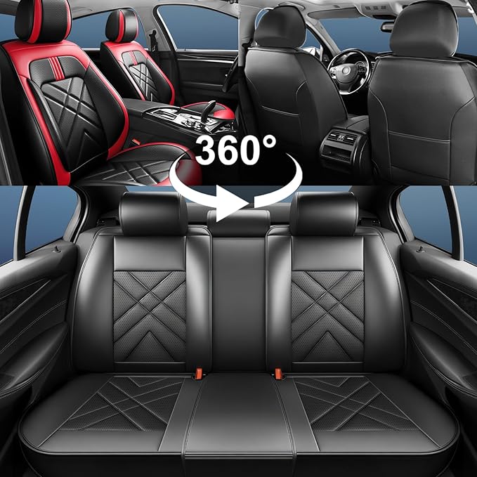 CX-3 Car Seat Covers Fit for Mazda CX-3 2016-2021, Full Coverage Premium Leather Waterproof Breathable Seat Covers, Automotive Seat Protectors, Airbag Compatible(Full Set Seats, Black & Red)
