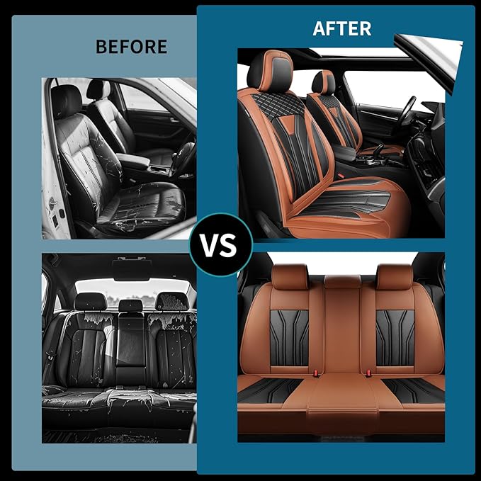 Fit Rogue Car Seat Covers Compatible with Nissan Rogue 2011-2025 2026 - Full Set Premium Leather， Waterproof Breathable， All-Weather Seat Cushion Protecto&Airbag Compatible（Brown & Black