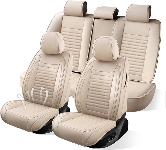 Car Seat Covers Full Set Fit for Toyota 4Runner 2001-2026, Premium Faux Leather Car Seat Protector,Breathable Anti-Slip Full Wrapping Edge Seat Covers(Beige,Full Set)