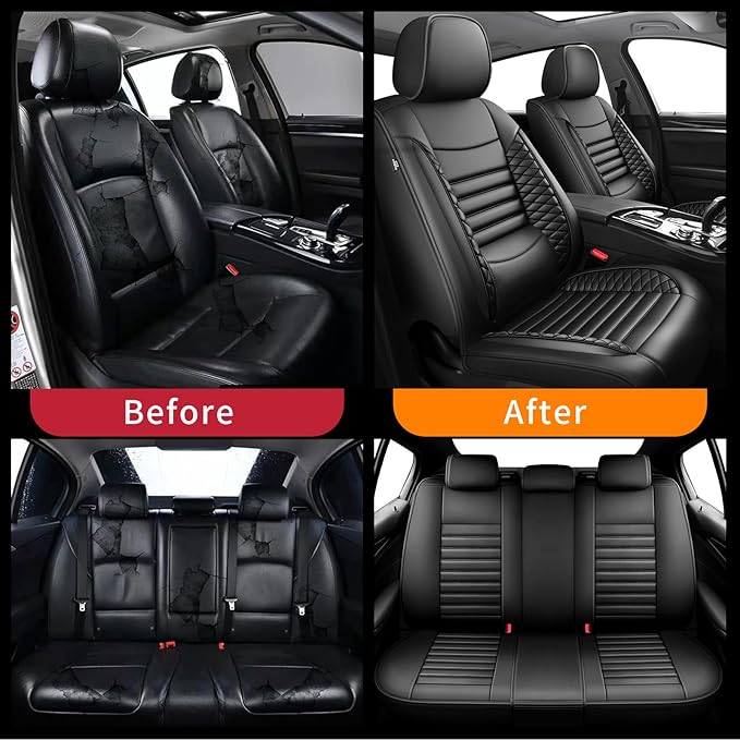 Fit Legacy Car Seat Covers(Only for 5 Seats Version)for Select Ford Legacy 2008-2024 2025 2026 - Full Coverage Leather,Airbag Compatible,Waterproof & All Weather Seat Cushion Protector(Black)