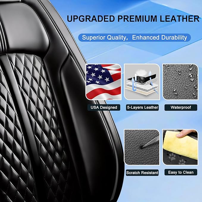 Fit Trax Car Seat Covers (Front Pair) for Chevrolet/Chevy Trax 2015-2026 - Luxury Full Coverage Leather, Waterproof & All Weather Seat Cushion Protector, Airbag Compatible, Black