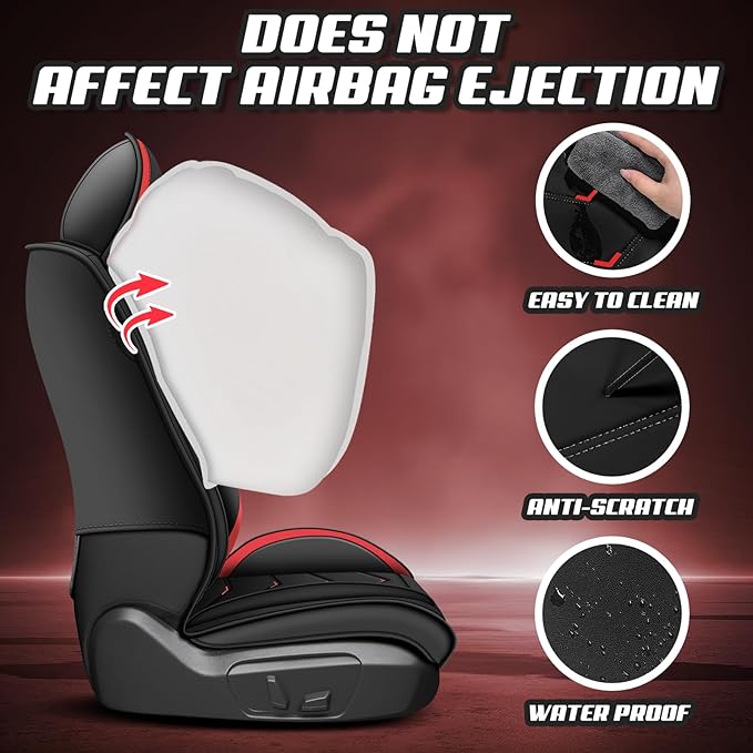 Car Seat Covers for Cadillac CTS 2003-2019, Premium Nappa Leather Car Seat Cover, Stylish Sport Seat Covers， Automobile Seat Cover Sets.(Luxury 2 Seats/Black Red)