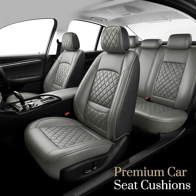 Fit for Sonata Car Seat Covers Compatible with Hyundai Sonata 2004-2026-Waterproof Breathable Leather Automotive Seat Cushions Protector, Airbag Compatible, Full Set 5 Seats(Gray)