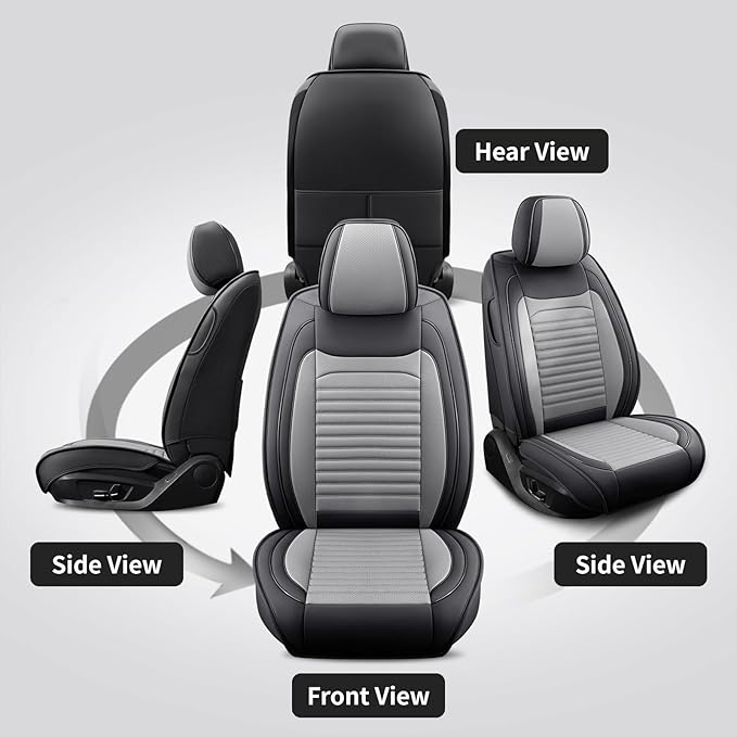 Front Seat Covers Fit for Toyota Tacoma 2001-2026, Truck Seat Covers Front Seats, Breathable Faux Leather Automotive Seat Covers Front Pair Anti-Slip Seat Cover(Black&Gray, Front)