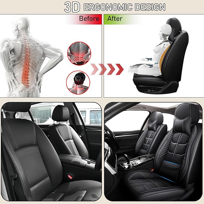 Leather Car Seat Covers Fit for Toyota Yaris iA 2017-2018, 5 Seater Car Seat Cover, Premium Waterproof, Scratch Resistant Car Interior Accessories (Full Set with Pillow Black)