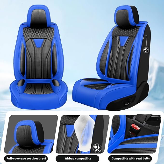 Fit CRV Car Seat Covers Premium Leather for Honda CRV cr-v 2011-2025 2026. Waterproof， Breathable, Scratch-Resistant & All-Weather Seat Cushion Protector (Front Seat,Blue&Black)