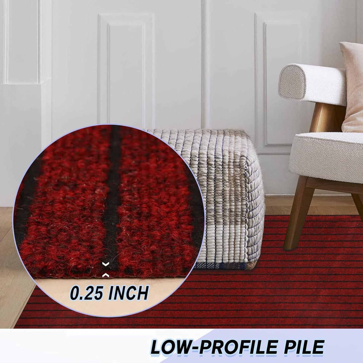 Custom Size Backed Non-Slip Area Rugs Runner, Easy Clean, Waterproof Runner Rugs for Hallway Entryway, Kitchen, Laundry, 3FT x 69FT, Red Stripe