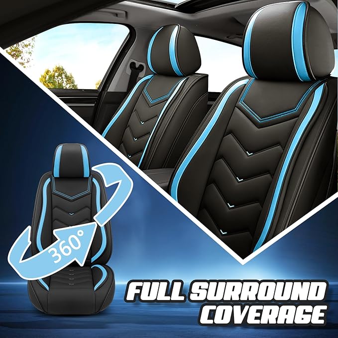 Car Seat Covers for Mitsubishi Outlander 2003-2026, Premium Nappa Leather Car Seat Cover, Stylish Sport Seat Covers， Automobile Seat Cover Sets.(Standard 2 Seats/Black Blue)