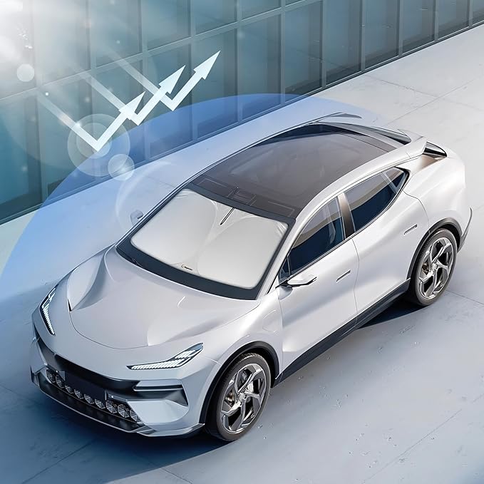 Windshield Sunshade for Tesla Model 3 and Model Y 2017-2026 - Innovative No-Light-Pass Technology, Mirror Cut-Out, Blocks 99% UV Rays, Fade-Resistant, Easy-Fold Model 3 Model Y Windshield Sun Shade