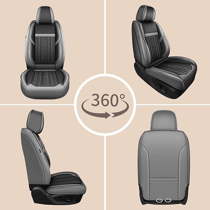 TTX LIGHTING for Hyundai Elantra 2017-2026 Seat Covers: Waterproof Leather Seat Protector with Airbag Compatible (2 Front Seats,Black&Gray)