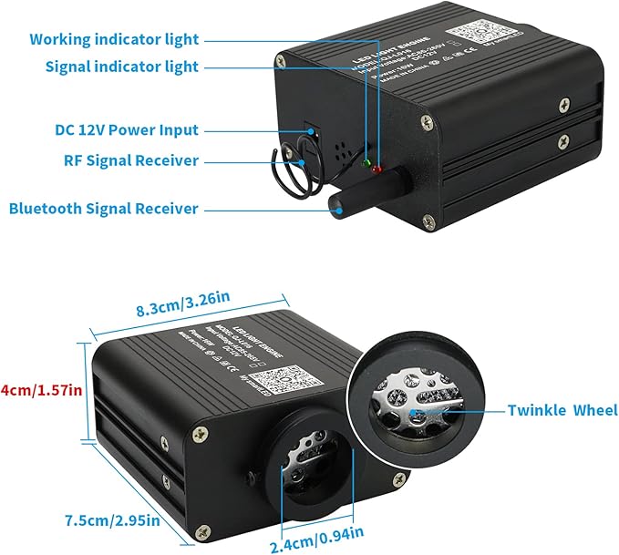 AMKI Updated 16W RGBW Fiber Optic Light Twinkle+Sound Activated Mixed 430pcs 9.8ft Cables APP Remote Music Control Car Home Starlight Headliner Star Ceiling Light Kit 0.03in 0.04in 0.06in Strands