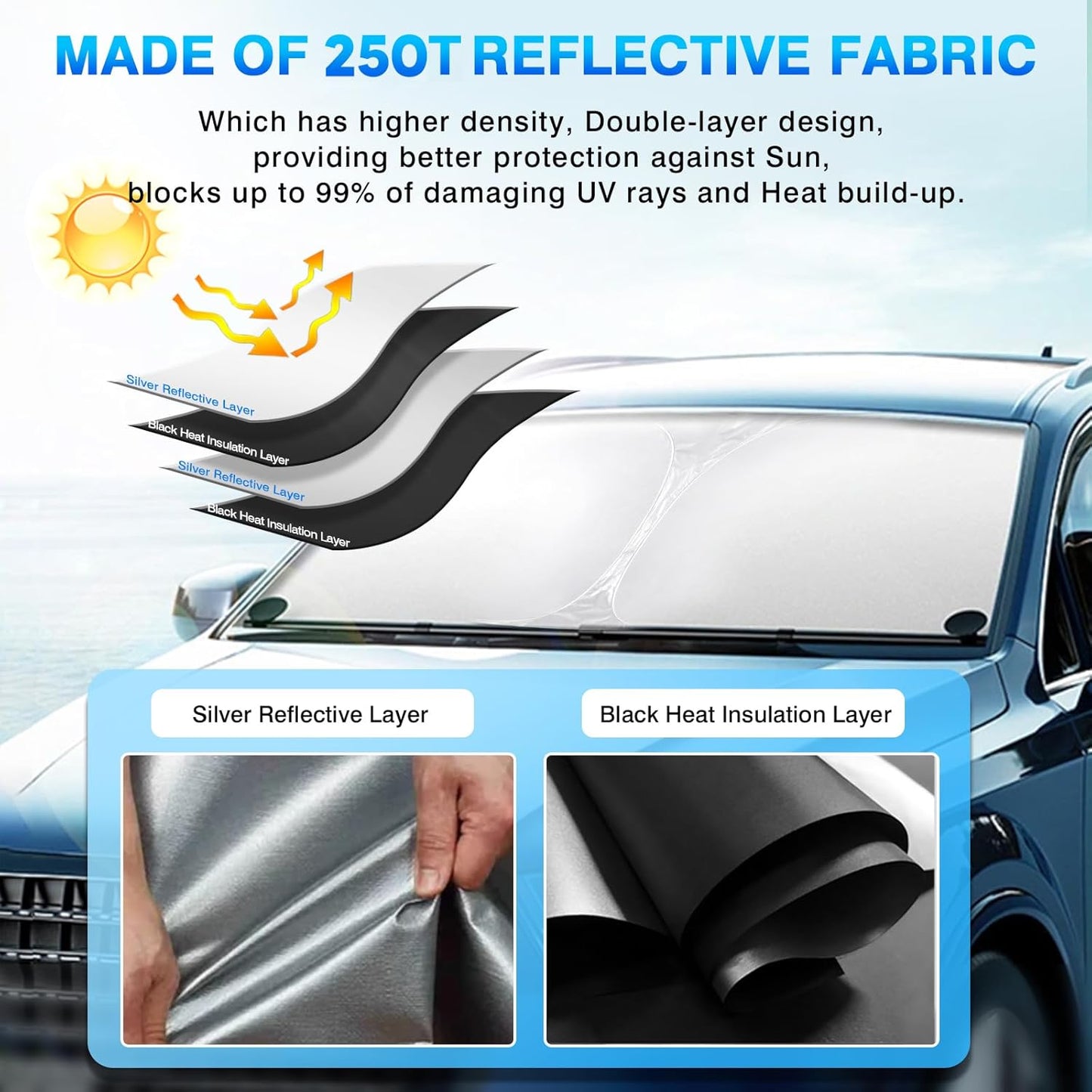 KUST Windshield Sun Shade for 2024 2025 2026 Chevrolet Silverado EV/Chevy Silverado EV/GMC Sierra EV Custom Fit Sunshade Window Sun Visor Protector Foldable Blocks UV Rays Keep Your Car Cooler