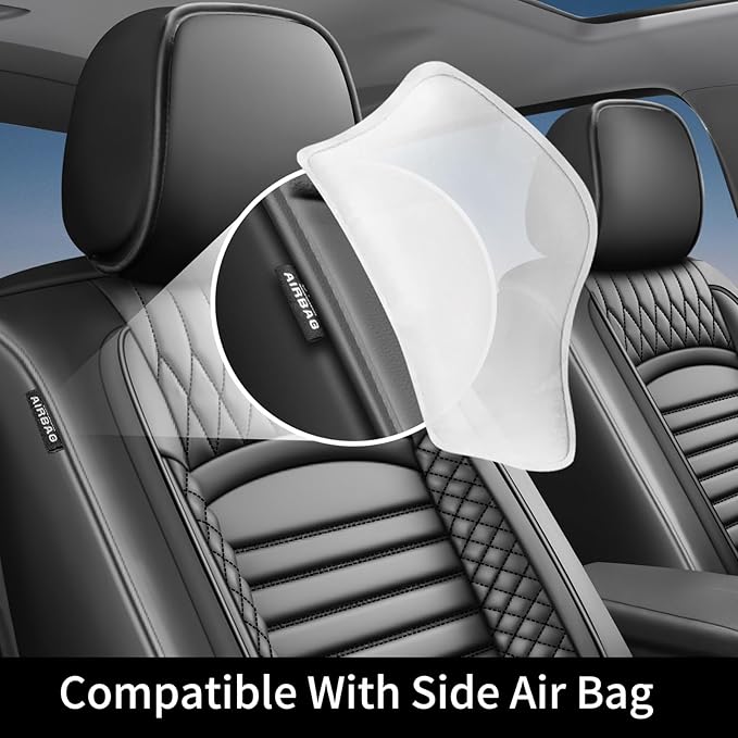 Fit Elantra Car Seat Covers for Hyundai Elantra 2017-2024 2025 2026 - Upgraded Premium Waterproof & Breathable Leather, Airbag Compatible, All-Weather Seat Cushion Protector (2 Front/Black)