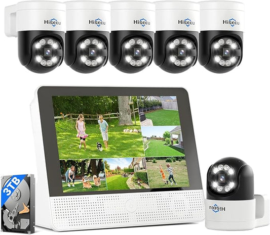 【12’’ Monitor + Human Tracking】Hiseeu 4K PoE Security Camera System, All-in-One