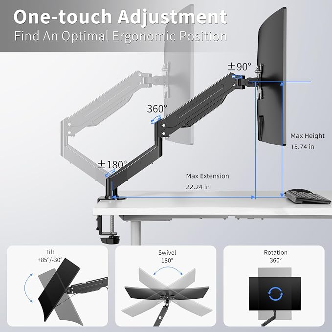 Suptek Single Monitor Mount, Adjustable Gas Spring Monitor Arm Desk Mount Stand
