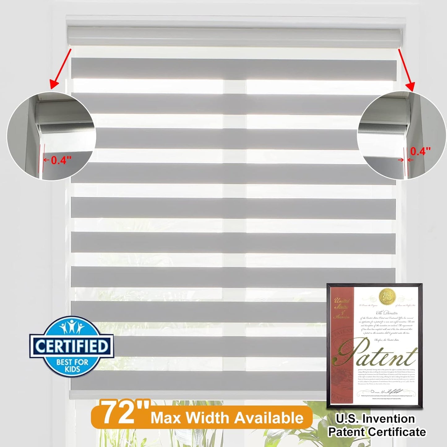 Persilux Zebra Window Blinds, Cordless Room Darkening Roller Blinds (23" W x 72" H, Grey) Roller Blinds Cordless Light Filtering, Light Control for Day and Night…