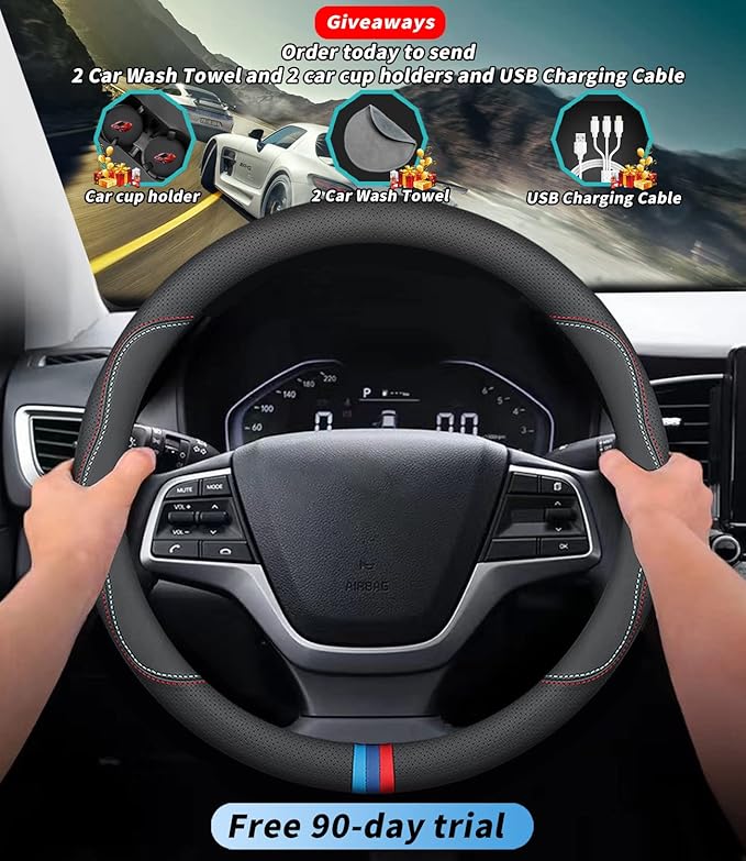 Custom-Fit for Kia Steering Wheel Cover, Premium Leather Car Steering Wheel Cover with Logo, Non-Slip, Breathable, for Kia Accessories (C-Style,for Kia)