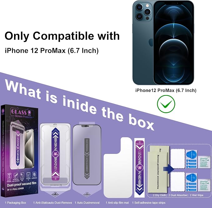 2 Pack Matte Screen Protector for iPhone 12 Pro Max, 9H Tempered Glass