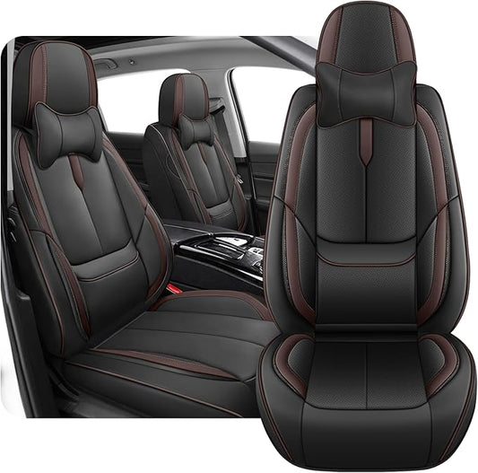 Fit for 98% of Mercedes Benz Car Seat Covers with Headrests, Premium Nappa Leather Seat Cover, Fully Wrapped Protect Modern Style Seat Cover (2-Seat Luxury, Black & Coffee)