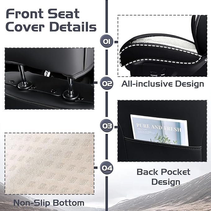 Truck Seat Covers for Ford F350 2011-2026, Waterproof Premium Leather Full Coverage Car Seat Cover, Muscle Sport Style Auto Interior Seat Cover Sets (Front Set/Black White)