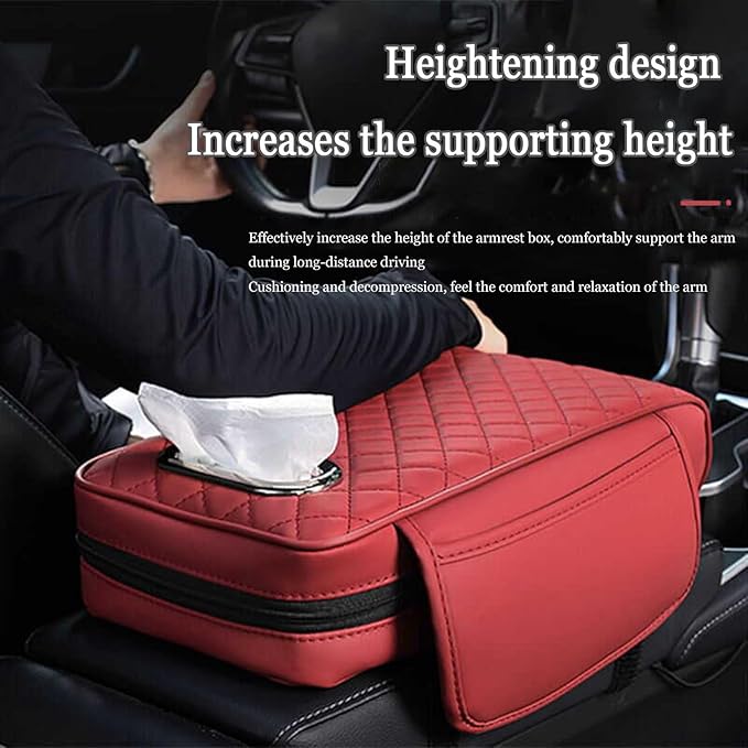 Car Center Console Cover for Infiniti FX SUV FX35 / FX37 / FX40 / FX45 /FX50, Leather Car Arm Rest Cover, Car Armrest Cushion with 2 Storage Bags Car Center Console Armrest Pad, B Black