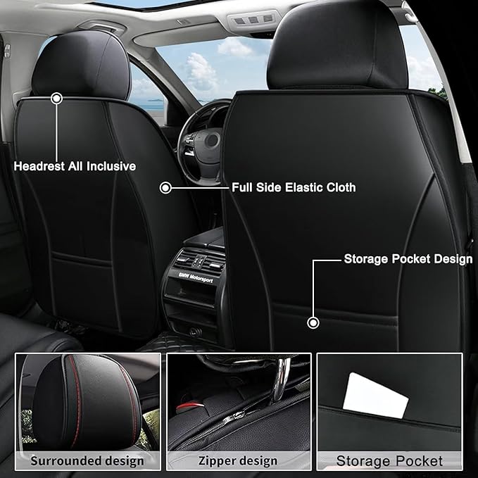 AOMSAZTO Car Seat Covers Full Set Fit for Hyundai Venue 2020-2026 Waterproof Faux Leather Car Seat Cushions Automotive 5 Seat Covers Set（Black&Red）
