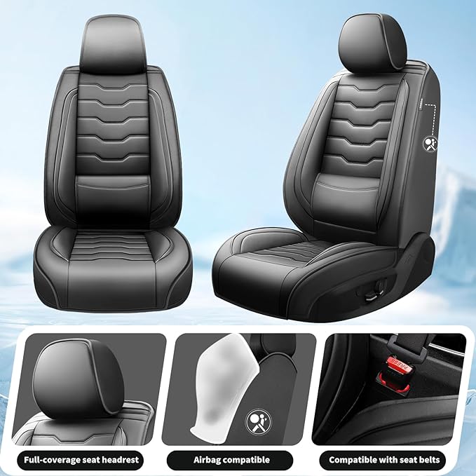 Fit Sonata Car Seat Covers Premium Leather for Hyundai Sonata 2007-2025 2026. Waterproof， Breathable, Scratch-Resistant & All-Weather Seat Cushion Protector（Full Set,Black