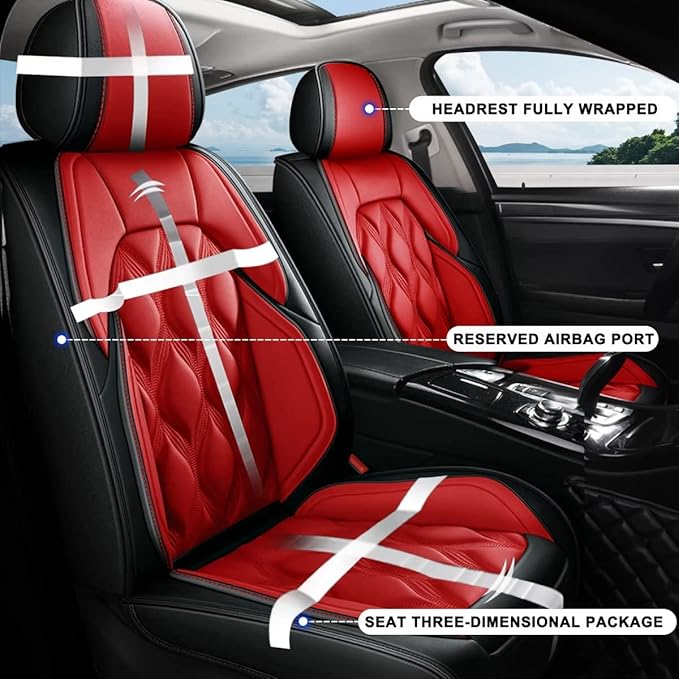 AOMSAZTO Car Seat Covers,2 Front Seats Custom Fit for Ford Flex 2011-2019,Leather Carseat Automotive Cushion Covers Seat Protector,Airbag Compatible Waterproof Black&Red