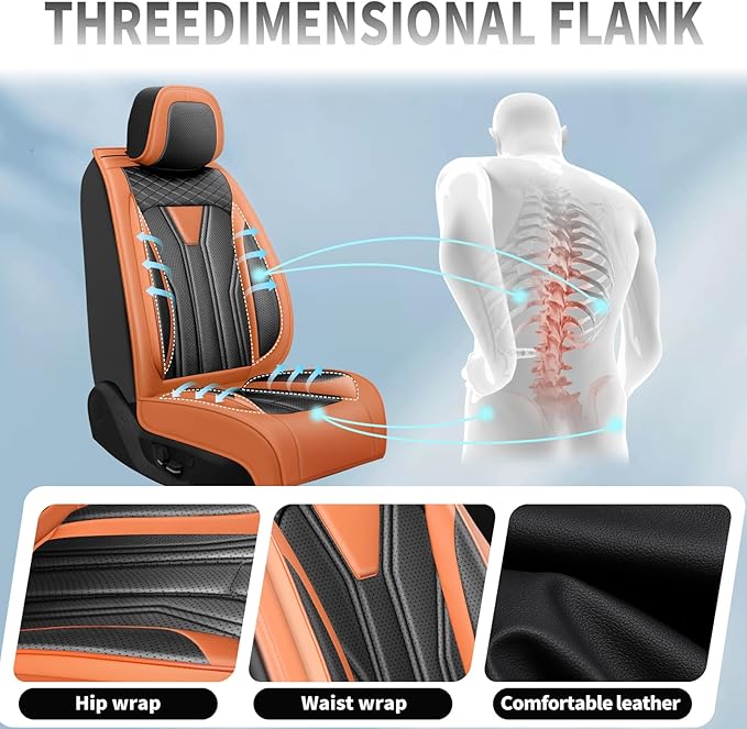 Fit Frontier Car Seat Covers Compatible with Nissan Frontier 2010-2025 2026 - Full Set Premium Leather， Waterproof Breathable， All-Weather Seat Cushion Protecto&Airbag Compatible （Orange&Black