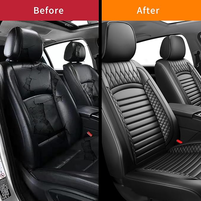 Fit Santa Cruz Car Seat Covers for Hyundai Santa Cruz 2022-2025 2026-Upgraded Premium Waterproof & Breathable Leather, Airbag Compatible, All-Weather Seat Cushion Protector (2 Front/Black)