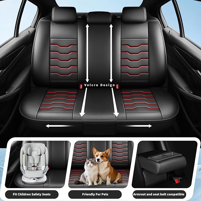 Fit Tucson Car Seat Covers Premium Leather for Hyundai Tucson 2010-2025 2026. Waterproof， Breathable, Scratch-Resistant & All-Weather Seat Cushion Protector (Front Seat, Red Line Black)