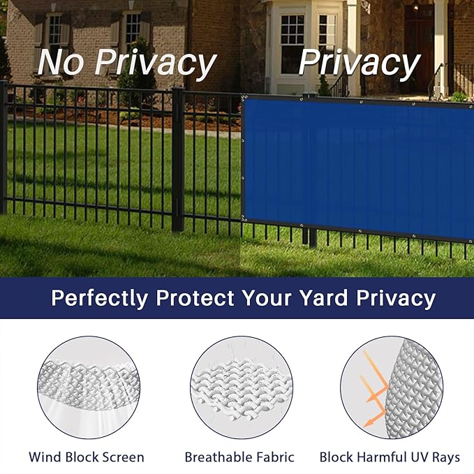 Windscreen4less Privacy Fence Screen Heavy Duty Windscreen Fencing Mesh Fabric Shade Net Cover with Brass Grommtes for Outdoor Wall Garden Yard Pool Deck, 8'x224' Blue