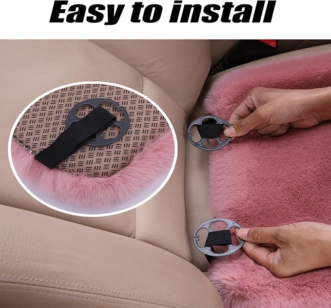 Plush Car Seat Cushion, Soft Warm Fuzzy Faux Rabbit Fur Fluffy Plush Auto Seat Cover Vehicle Car Front and Back Seat Protector Pad with Non-Slip Backing Cushion Interior Universal Fit (White,Front*1)