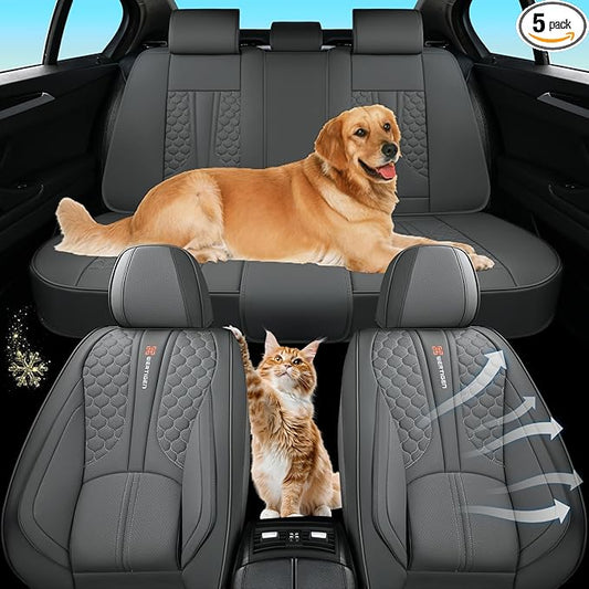Gray Car Seat Covers for Ford Bronco Sport 2021-2025 Car Seat Cover, Leather, 5 Seats Full Set, with Lumbar Support, Anti-Slip, Beautify Interior, Beautify The Interior of Old Cars