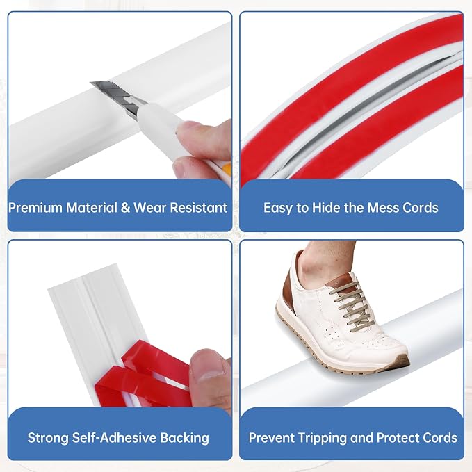 Floor Cord Cover Self Adhesive Cord Hider Floor Extension Cord Covers